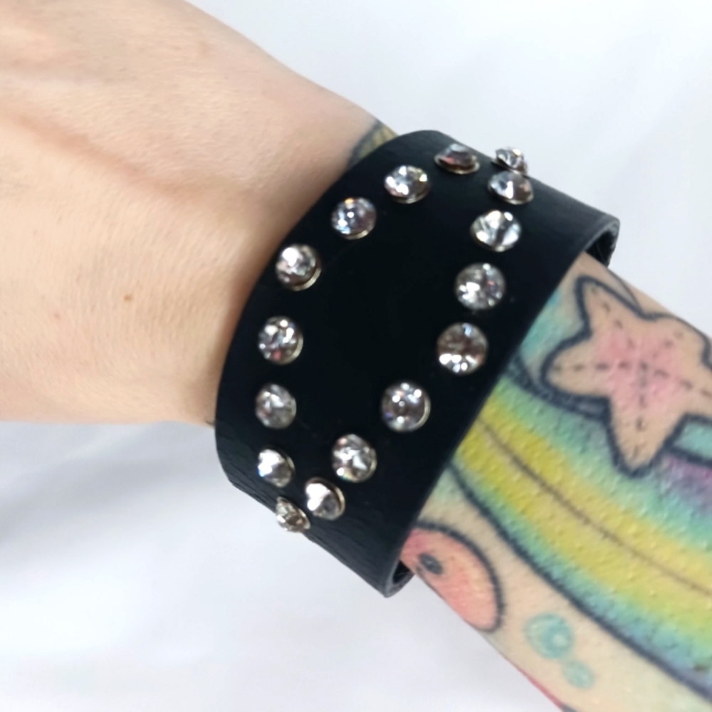 Black Leather Rhinestone Cuff.